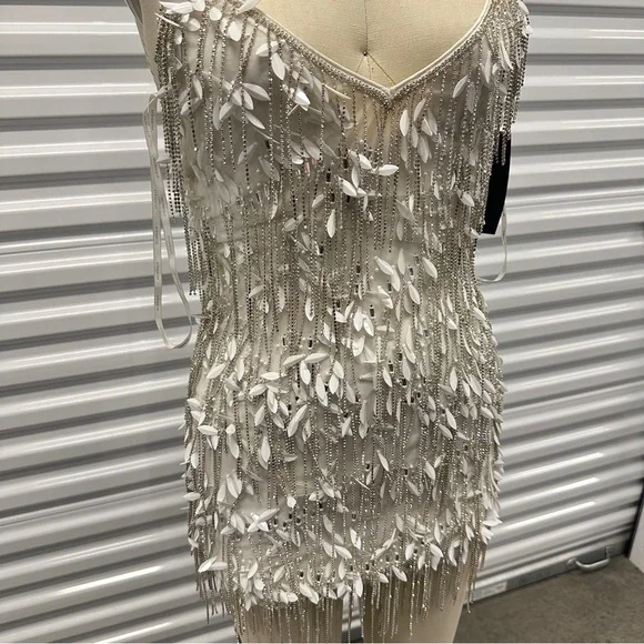 NWT Retrofete Haven Embellished Fringe White Mini Dress Cryatals $998 - Picture 3 of 4